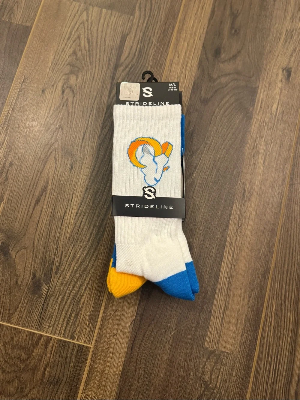 Strideline Men’s White Athletic Crew Socks with Blue & Yellow Accents